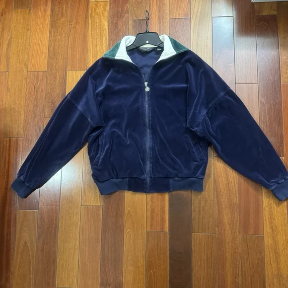 Vtg Christian Dior Monsieur Velour Track Jacket Size:L Navy Blue Logo Zip Retro